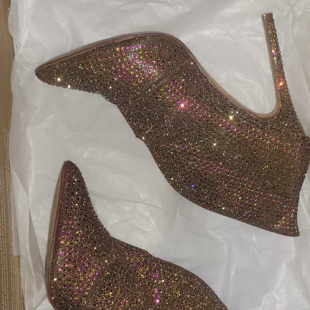 Rhinestone bootie heel shoe